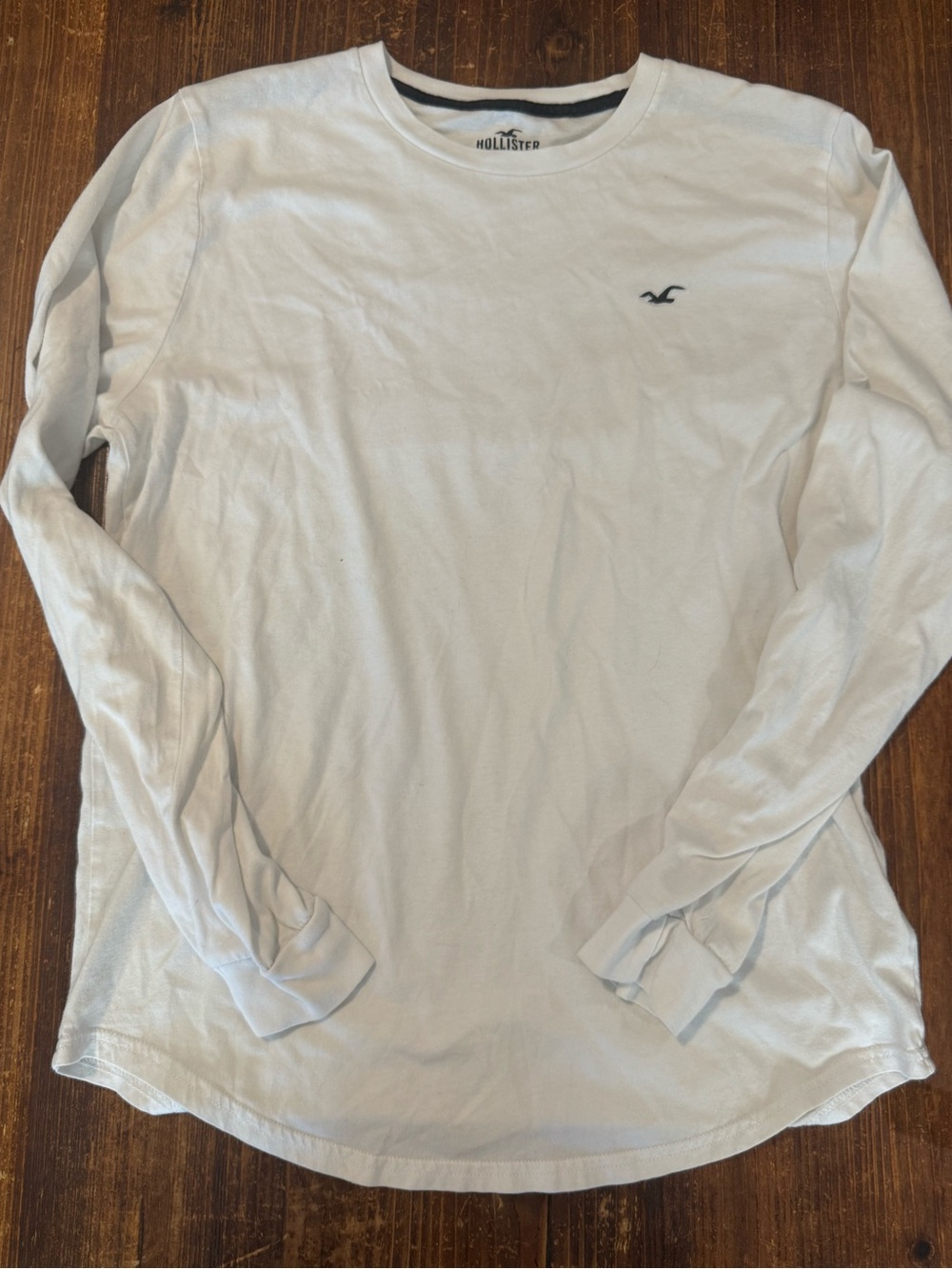 Hollister Men’s Long-Sleeve Crew Tee — Light Blue with Navy Logo